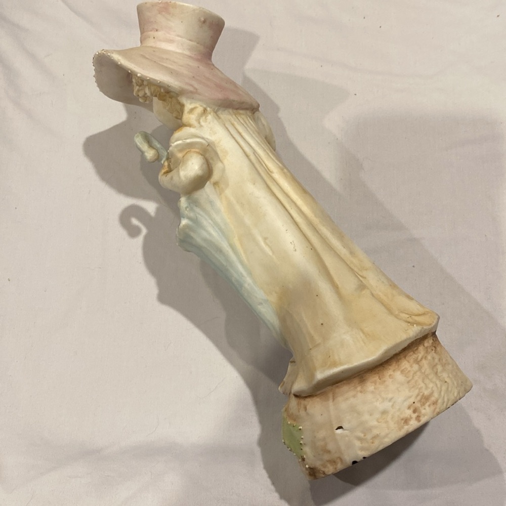 Vintage Bisque Porcelain Hand Painted Figurine with Umbrella 9” approx - Picture 14 of 15